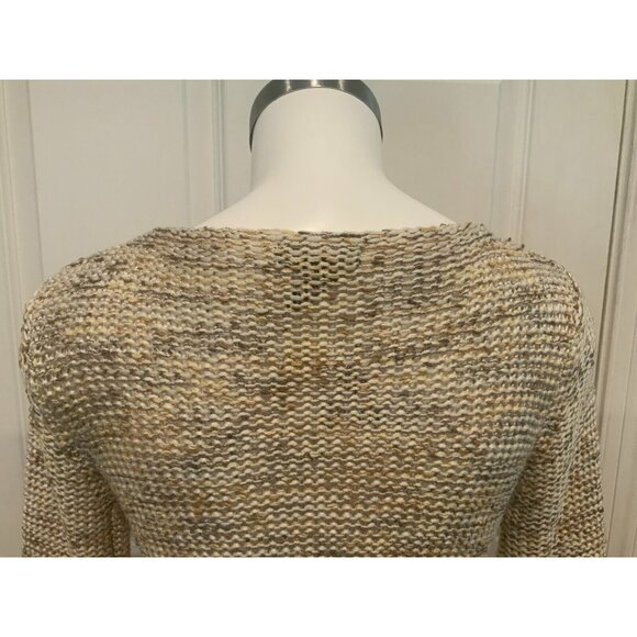 BCBG Max Azria Tan Loose Knit V-Neck Sweater W/ Beaded Neckline, Size Small - Picture 6 of 7